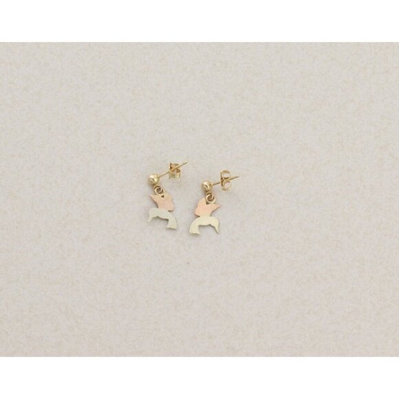 10k Yellow Gold Black Hills Gold Hummingbird Earrings Dangle Drop 5/8" x 1/4" - Picture 7 of 7
